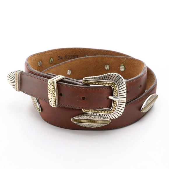 Brighton Accessories - Brighton Brown Leather Belt with Silver Accents